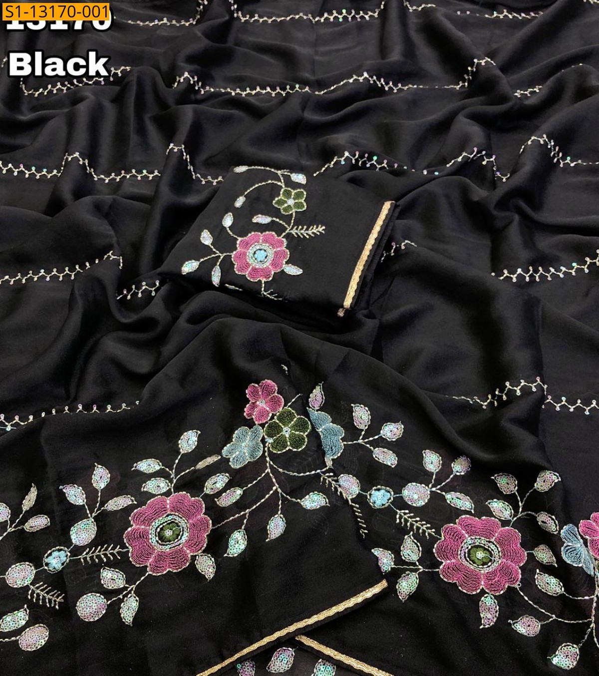 Black Star Georgette Embroidery Sarees