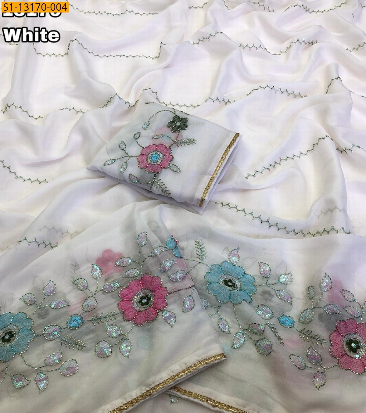 White Star Georgette Embroidery Sarees