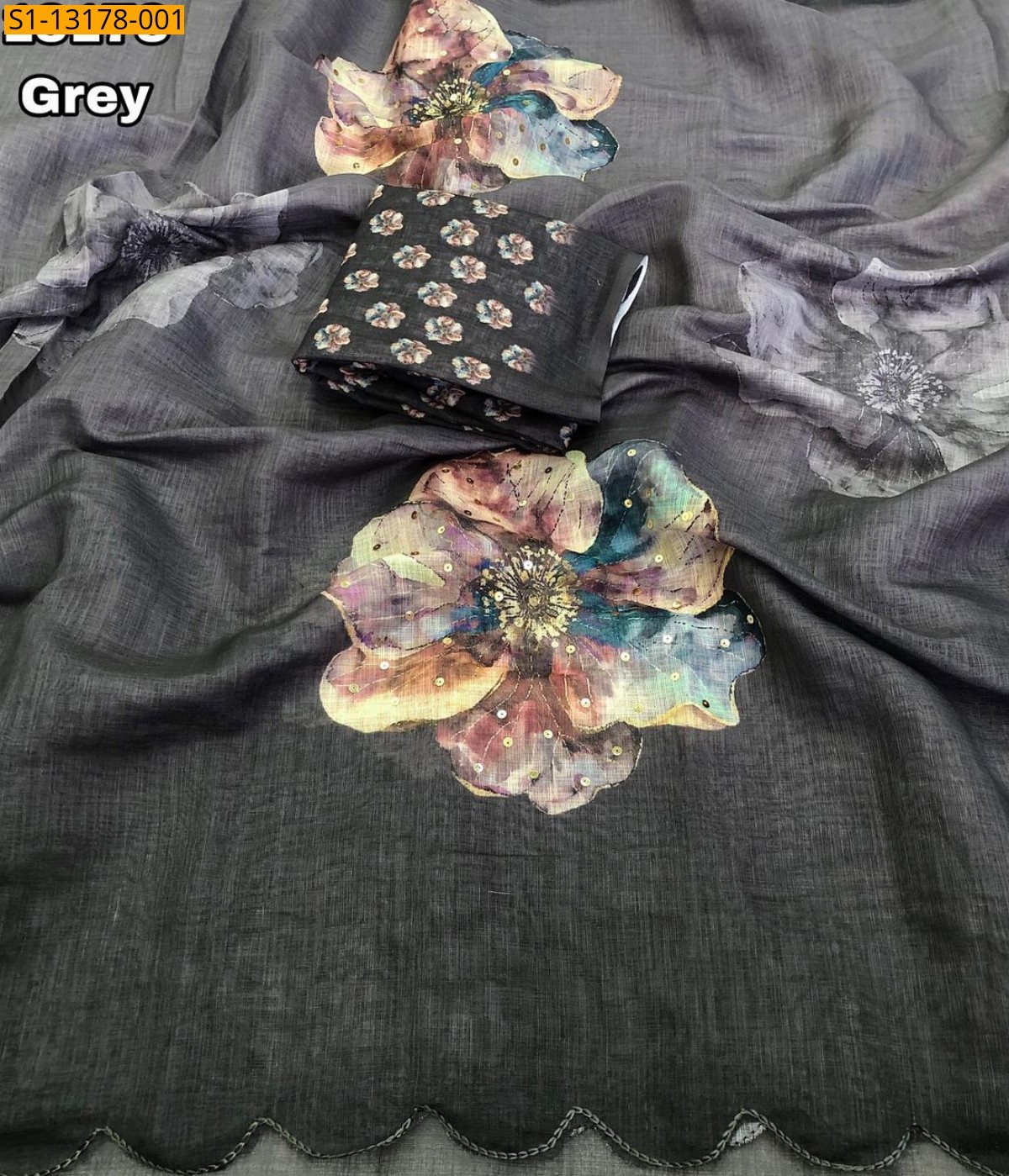 Grey Soft Linen Saree