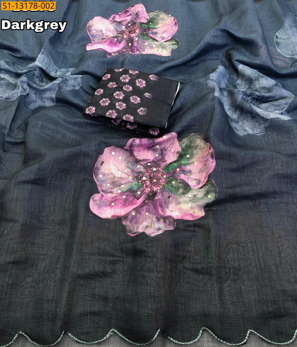 Dark Grey Soft Linen Saree