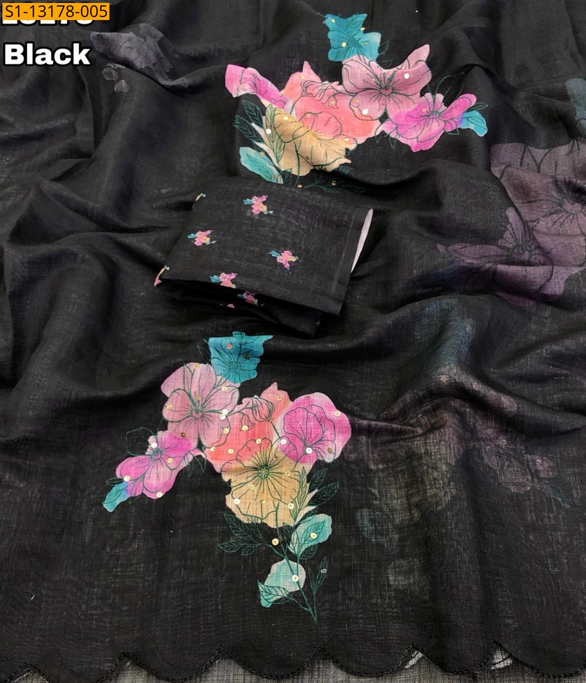 Black Soft Linen Saree