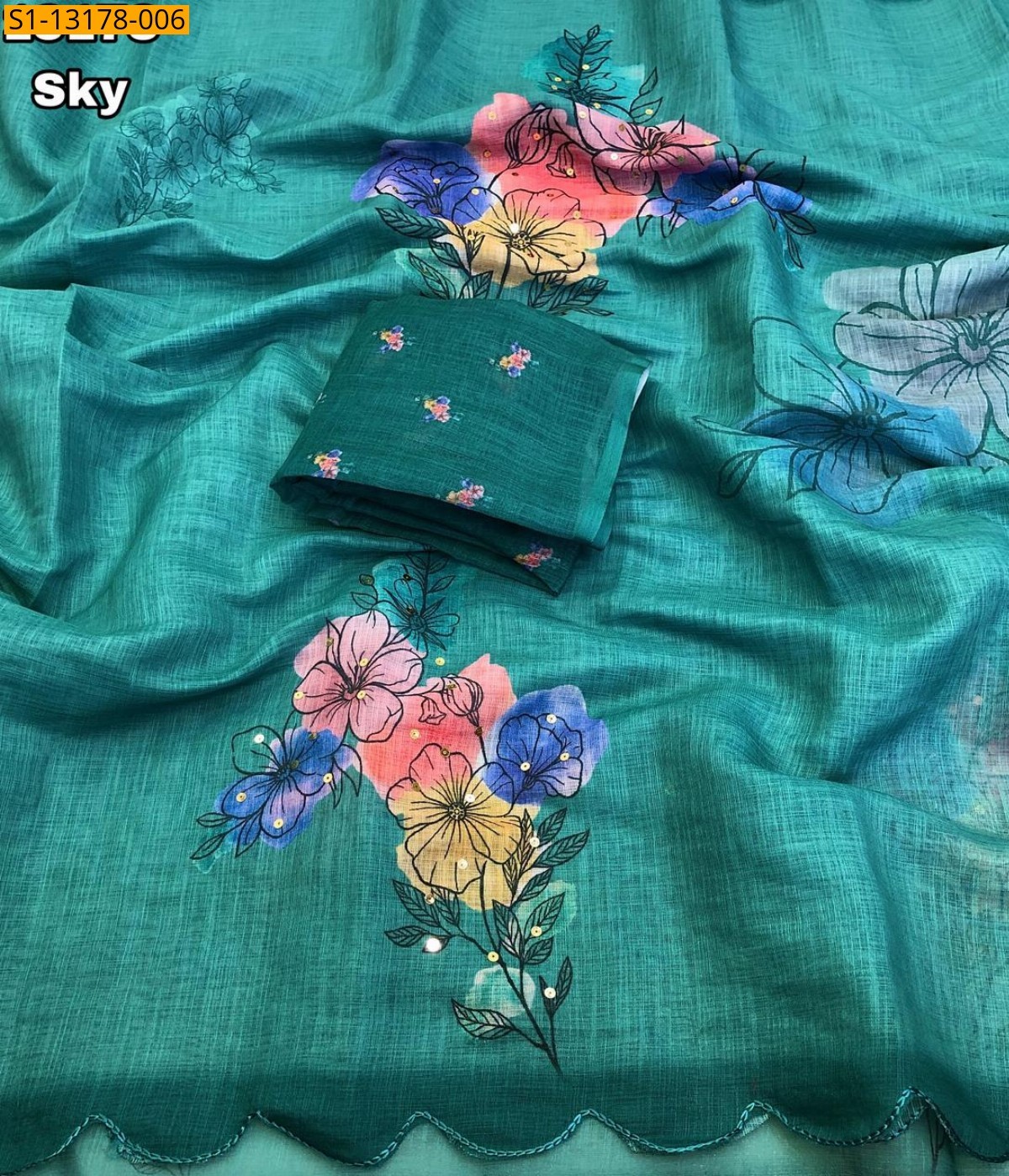 Sky Soft Linen Saree