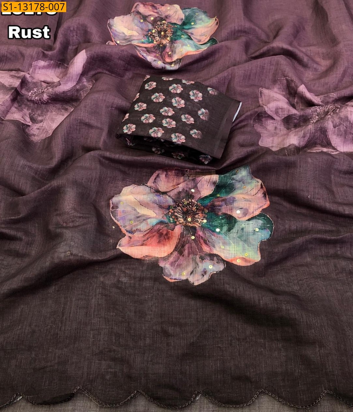 Rust Soft Linen Saree