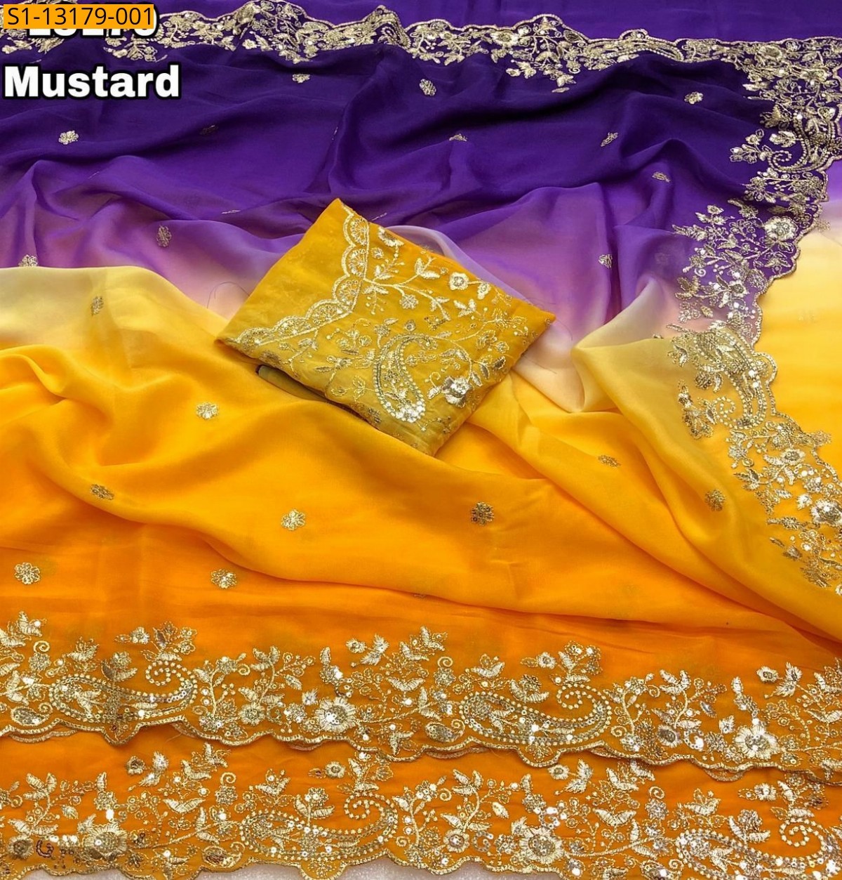 Mustard Star Georgette Shaded Saree