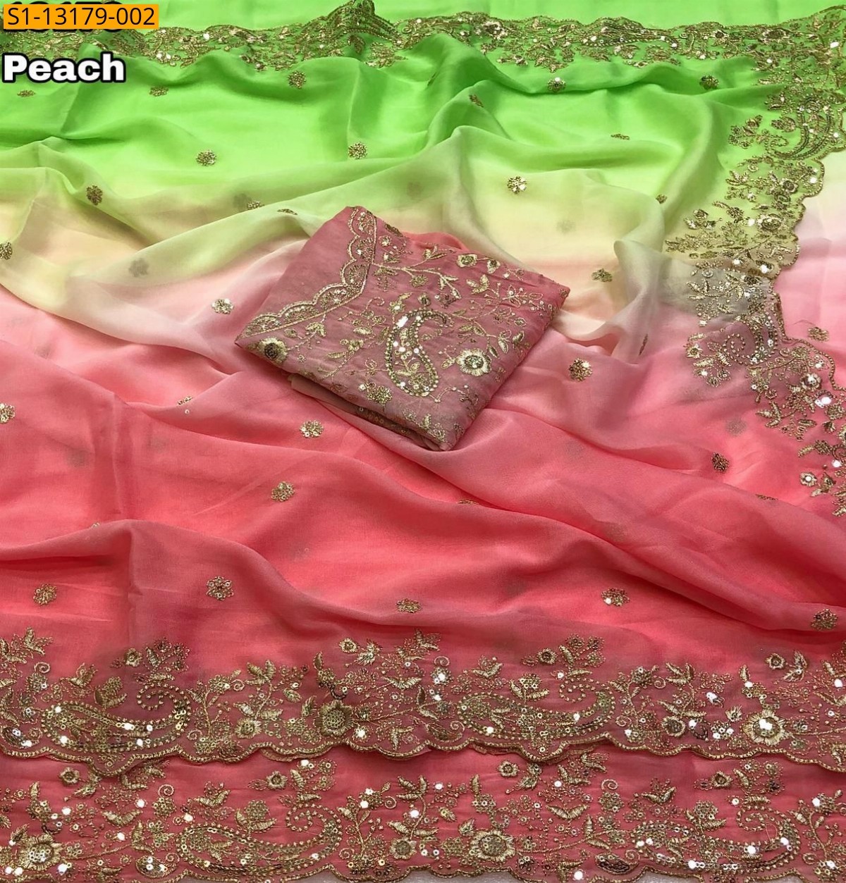 Peach Star Georgette Shaded Saree