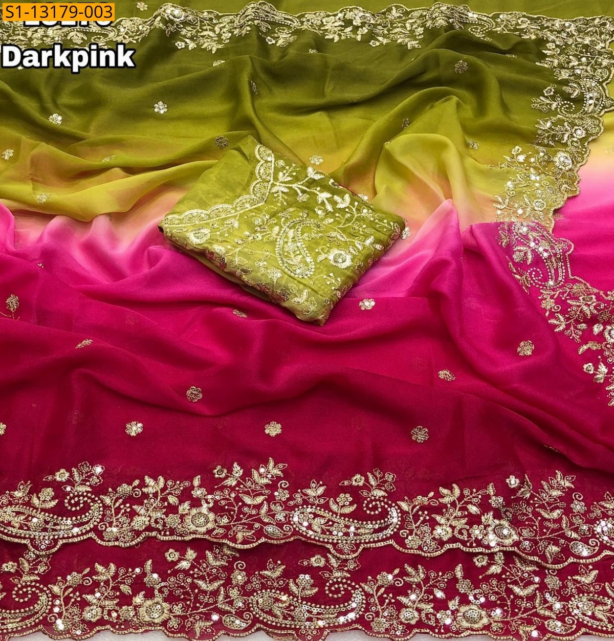 Dark Pink Star Georgette Shaded Saree