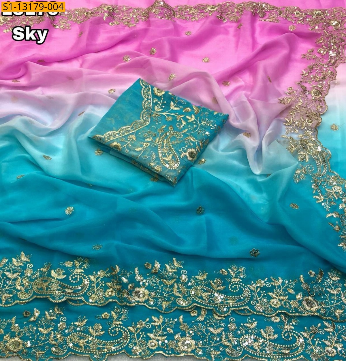 Sky blue Star Georgette Shaded Saree