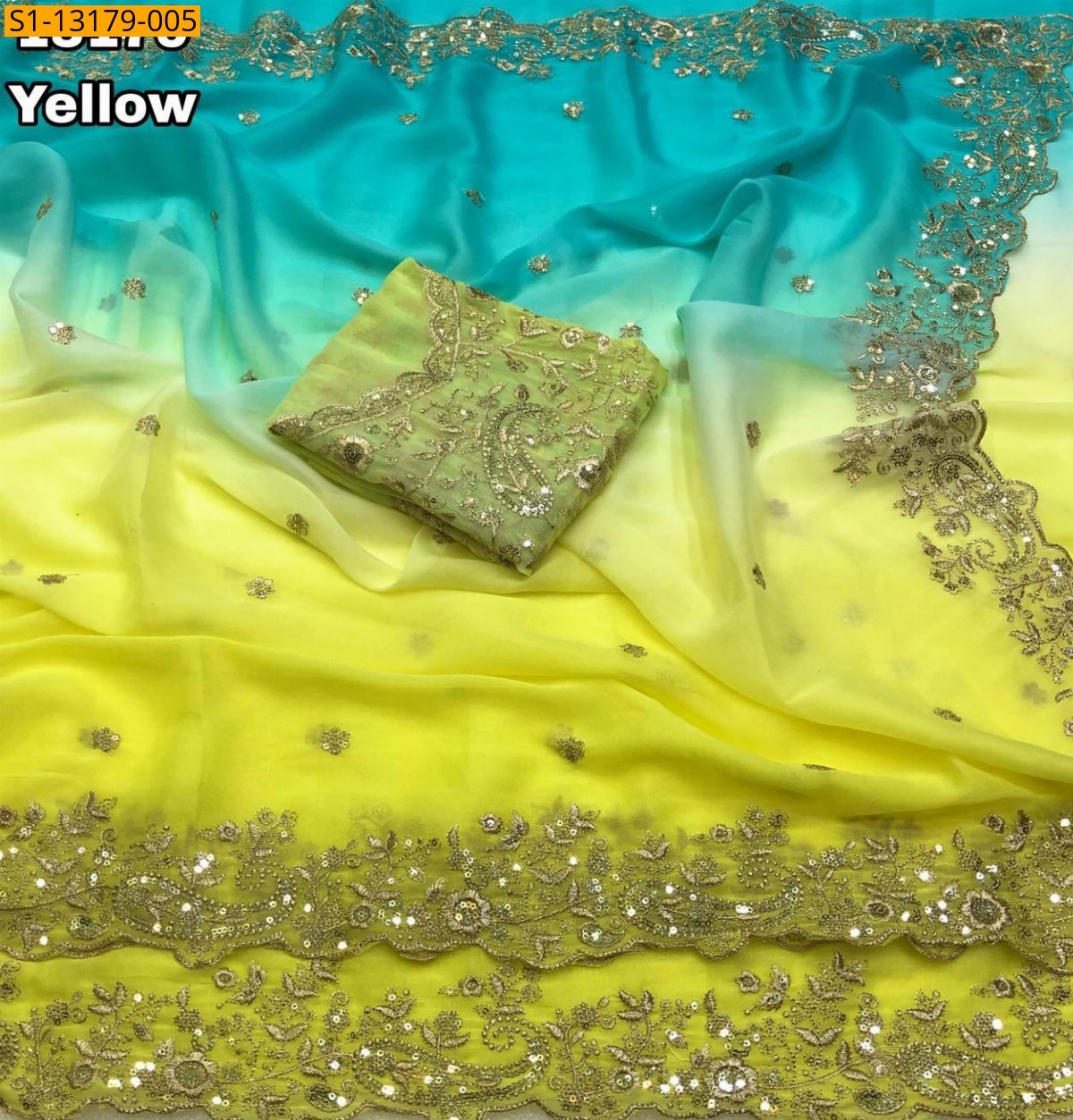 Yellow Star Georgette Shaded Saree