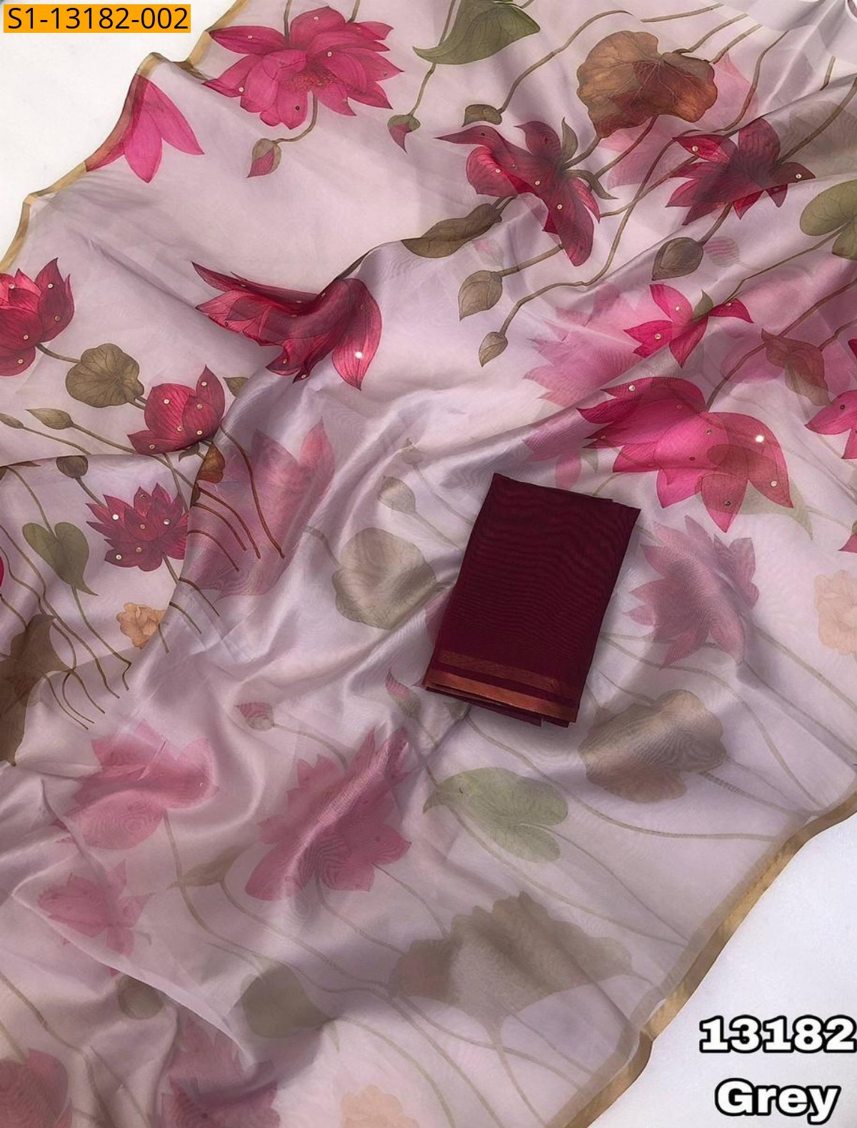 Gray Fancy organza printed sarees