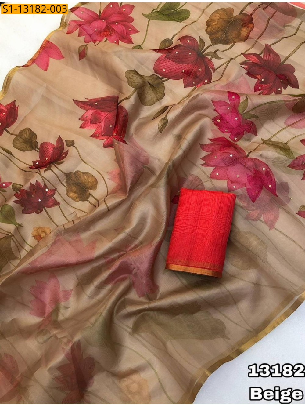 Fancy organza printed sarees