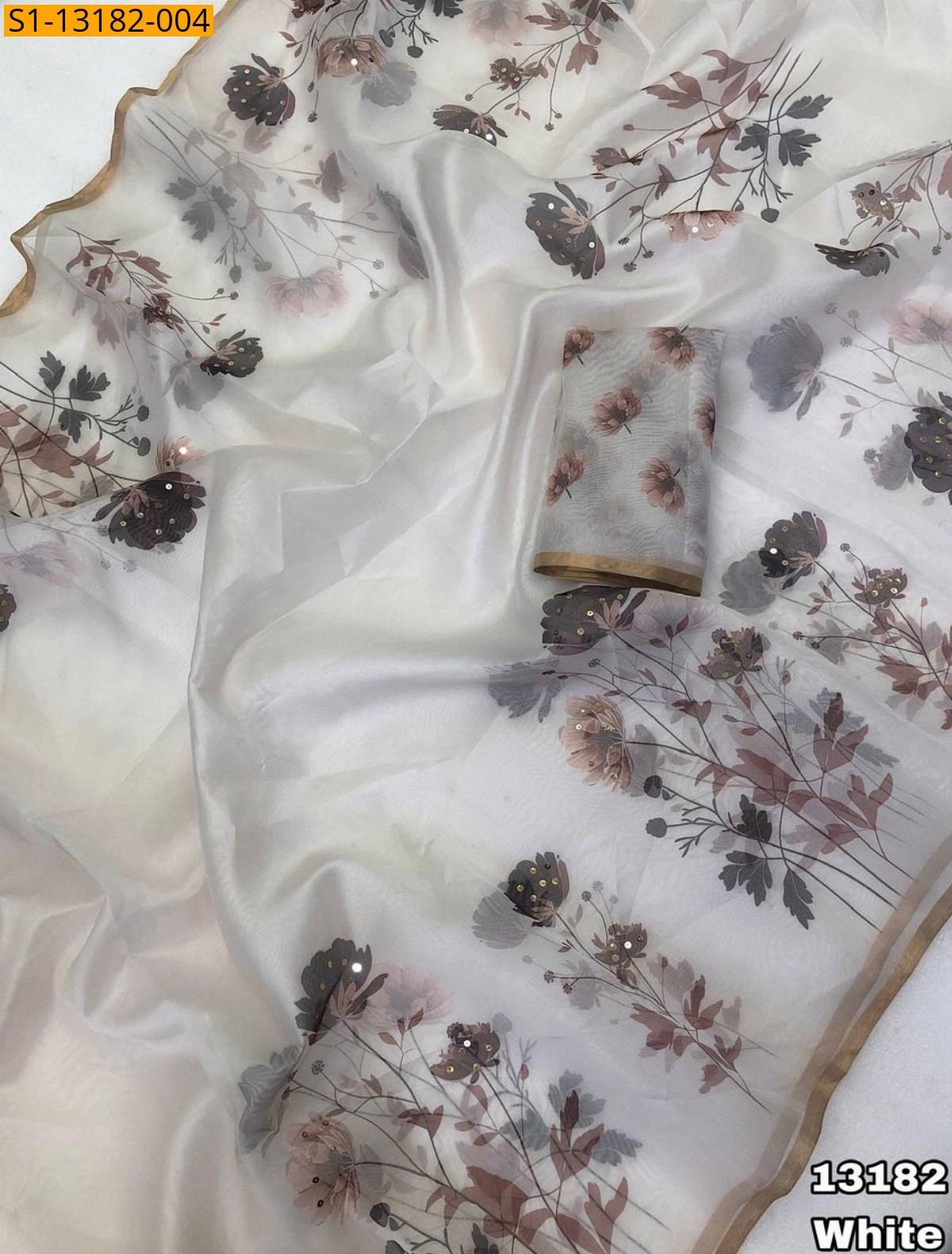 White Fancy organza printed sarees