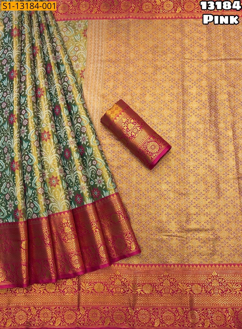 Pink Fancy Kanjivaram gold zari weaving saree