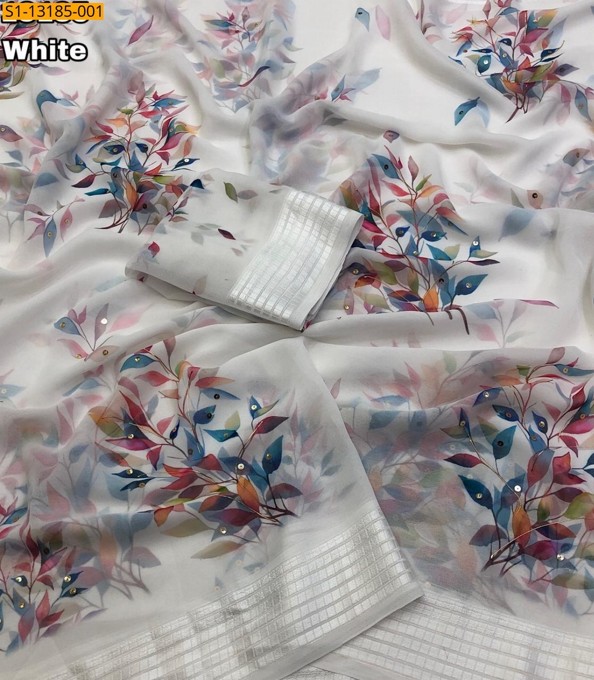 White Fancy Chiffon floral printed Saree