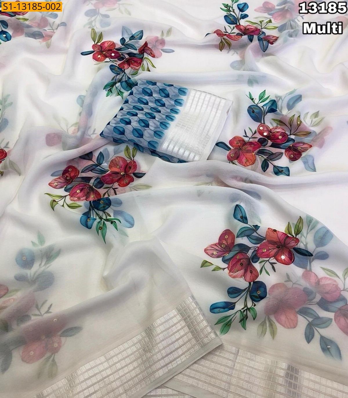 Multi Fancy Chiffon floral printed Saree