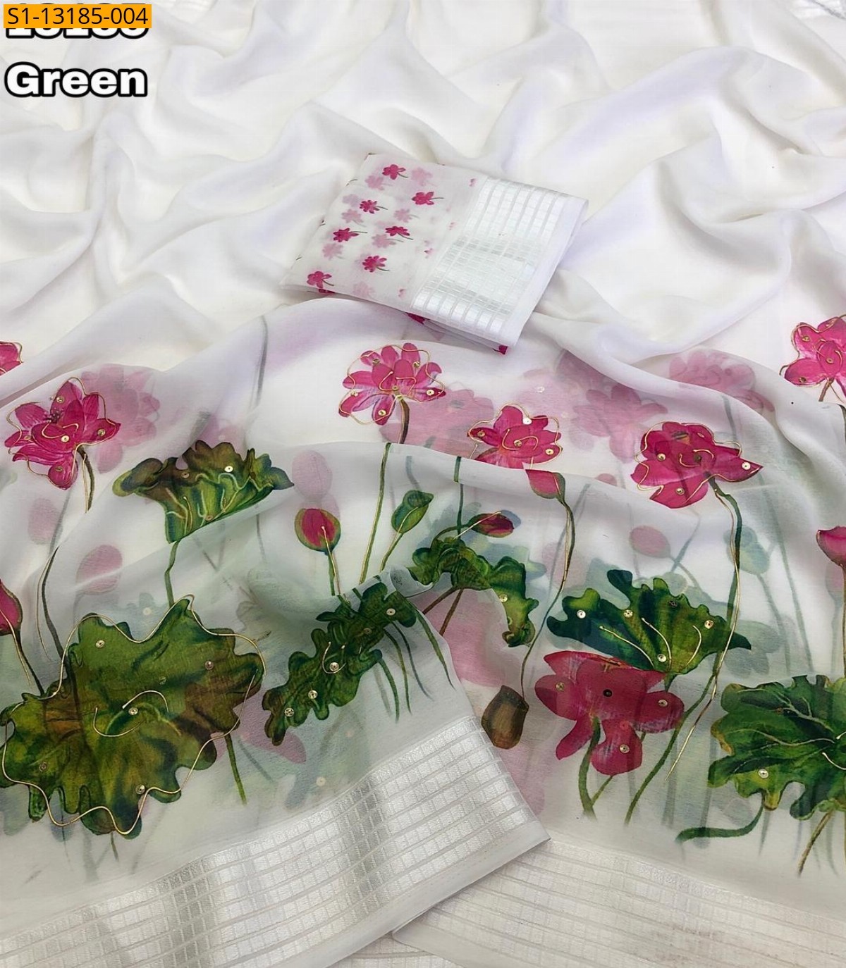 Green Fancy Chiffon floral printed Saree