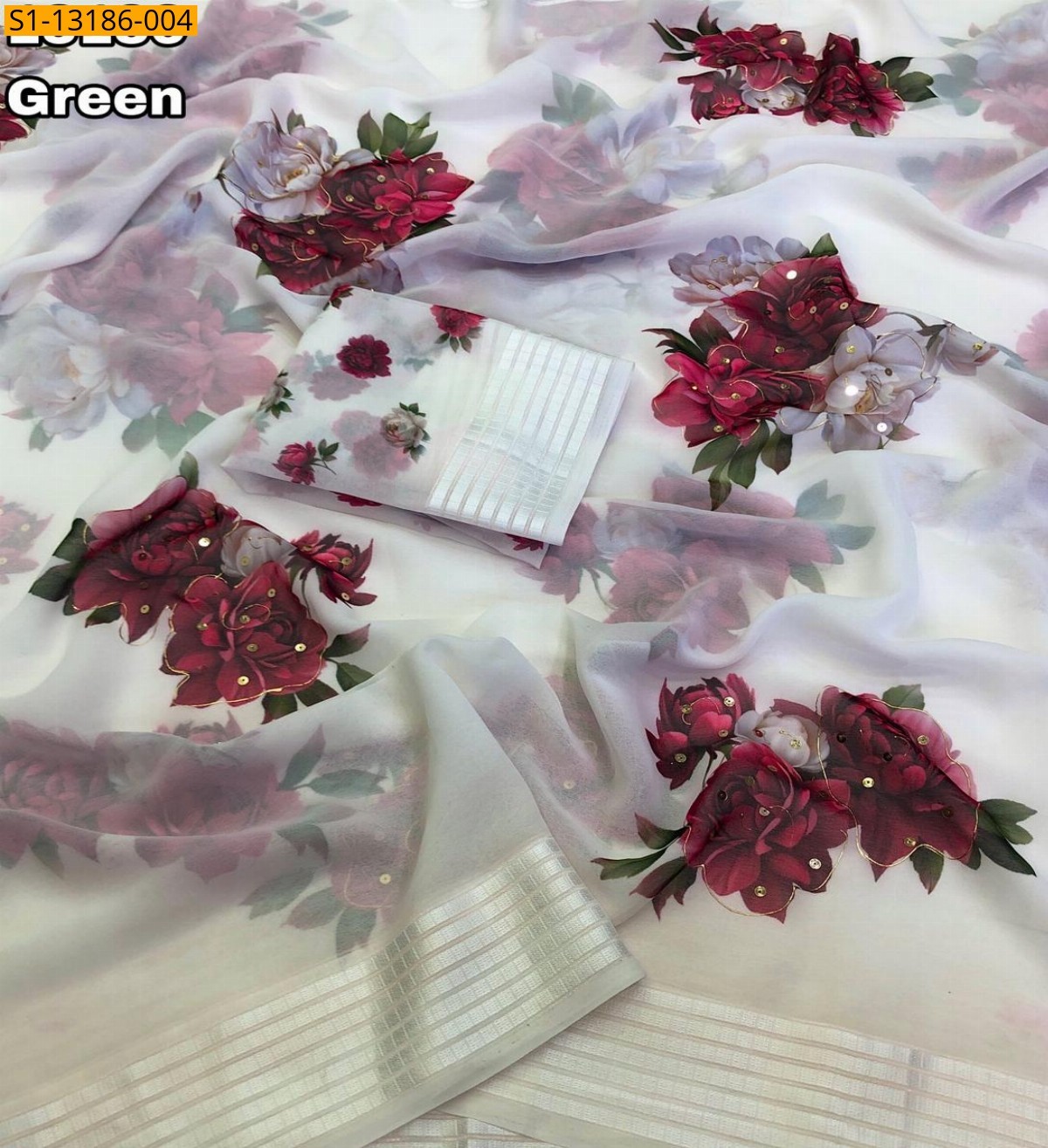 Green Soft Weightless Chiffon Saree