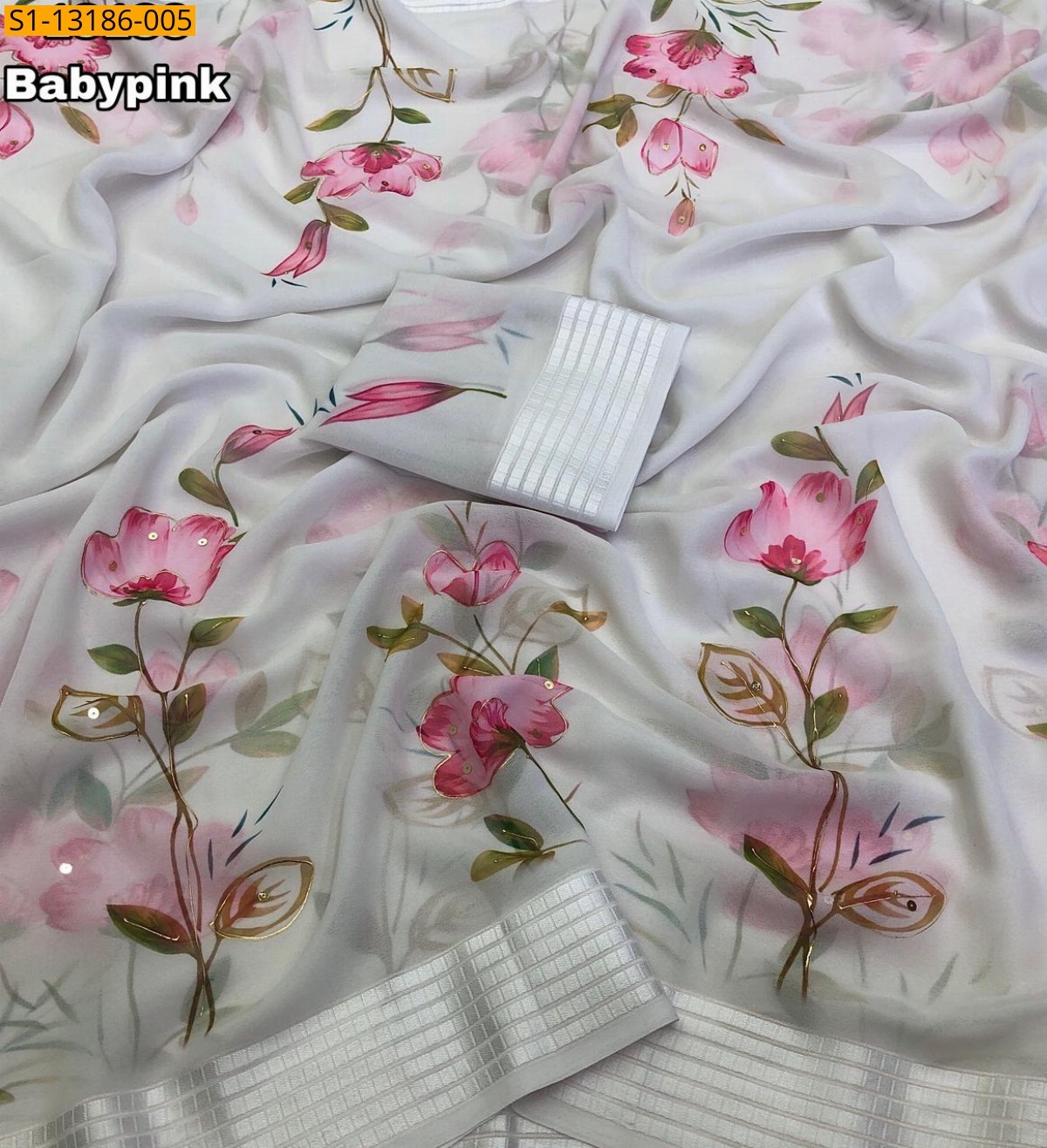 Baby Pink Soft Weightless Chiffon Saree