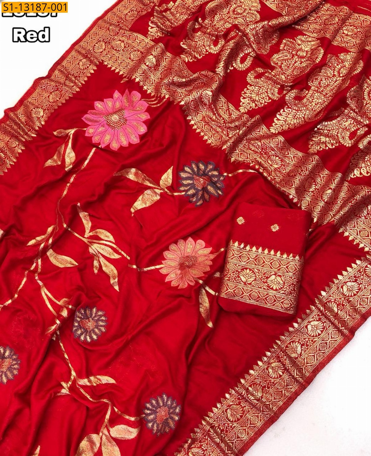 Red Soft Viscose Hand Dyed Saree