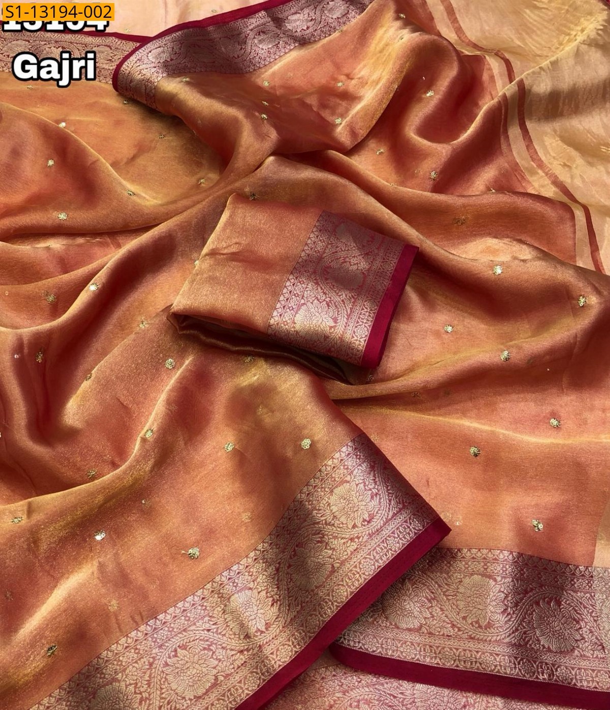Gajri Soft and Smooth Fendy Satin Saree