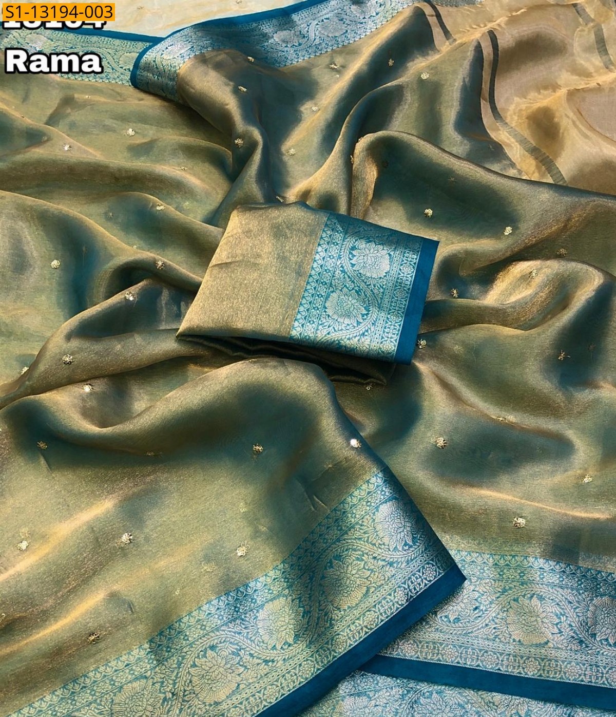Rama Green Soft and Smooth Fendy Satin Saree