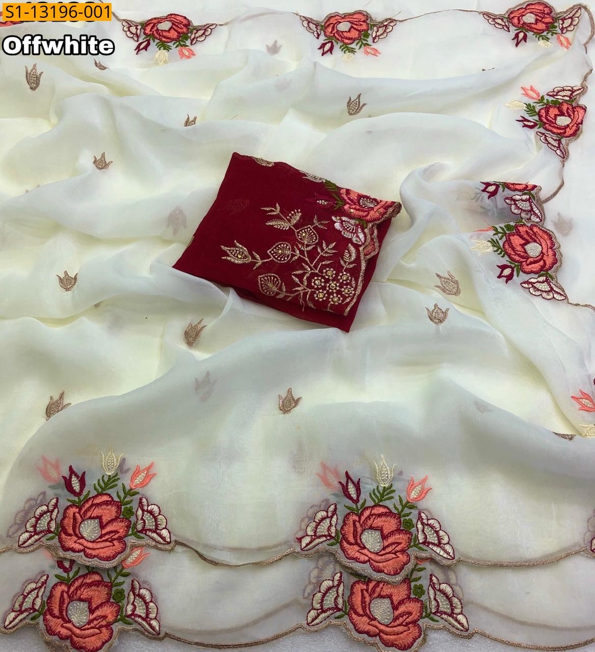 Half White Crunchy Crush Saree