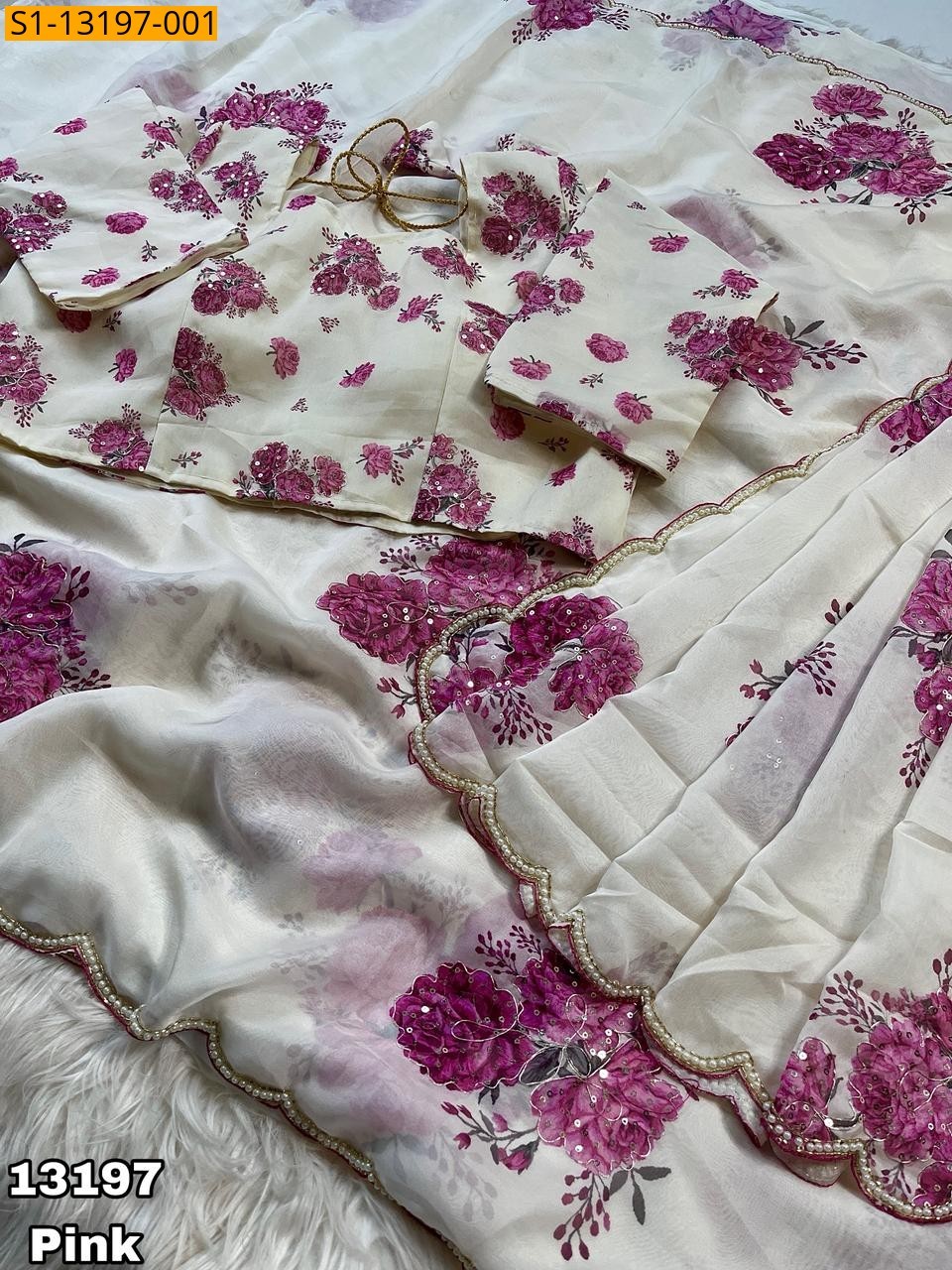 Pink Fancy Tebby Organza Saree