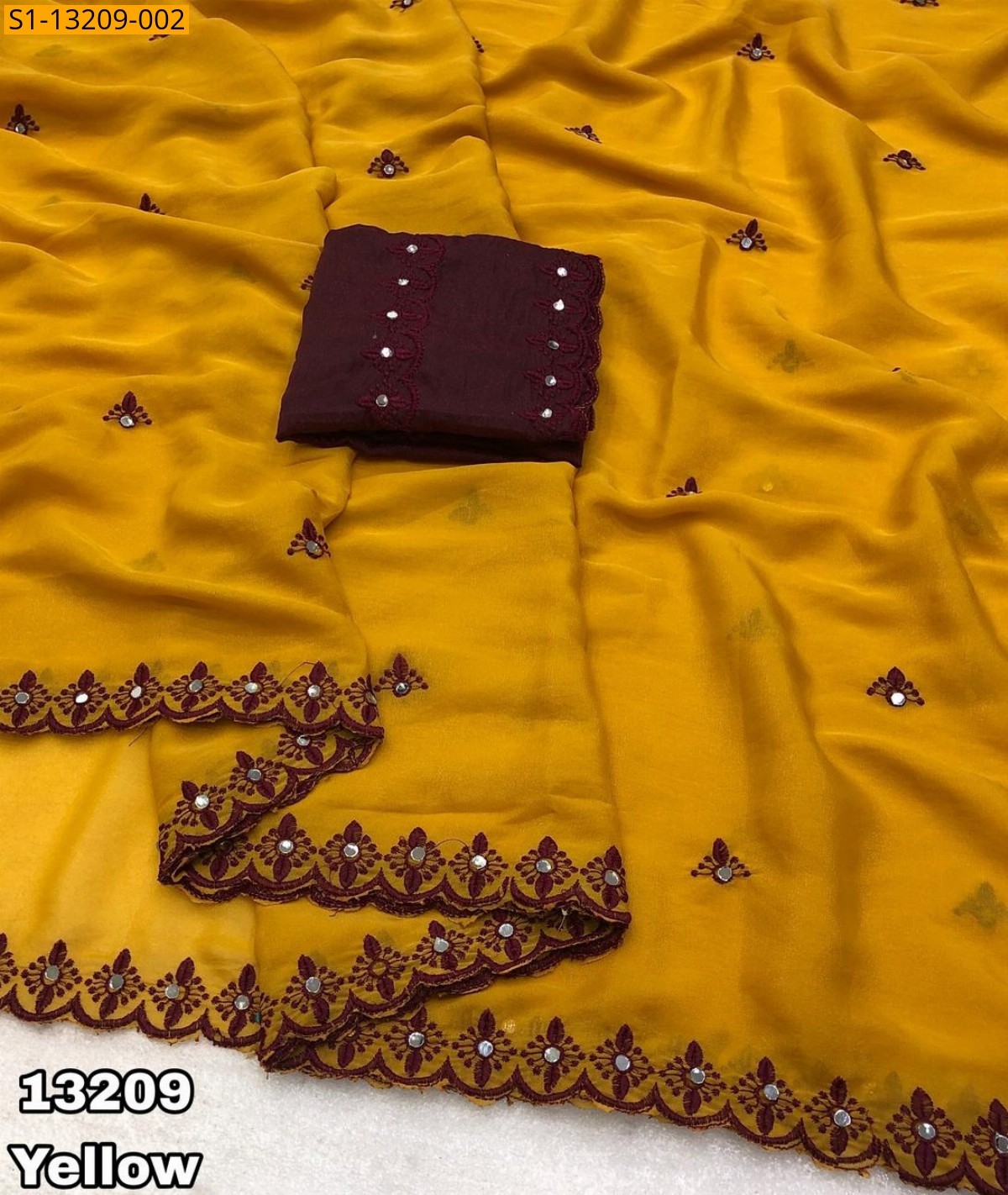Yellow Fancy Georgette Embroidery Saree