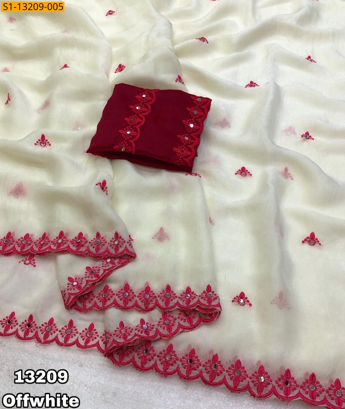 Half White Fancy Georgette Embroidery Saree
