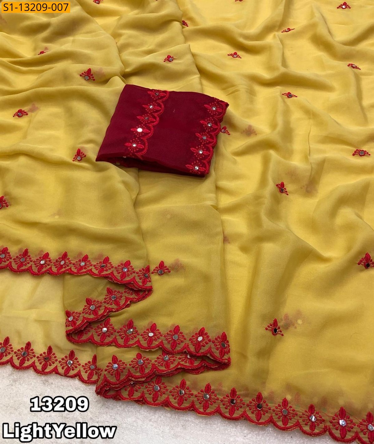 Light Yellow Fancy Georgette Embroidery Saree