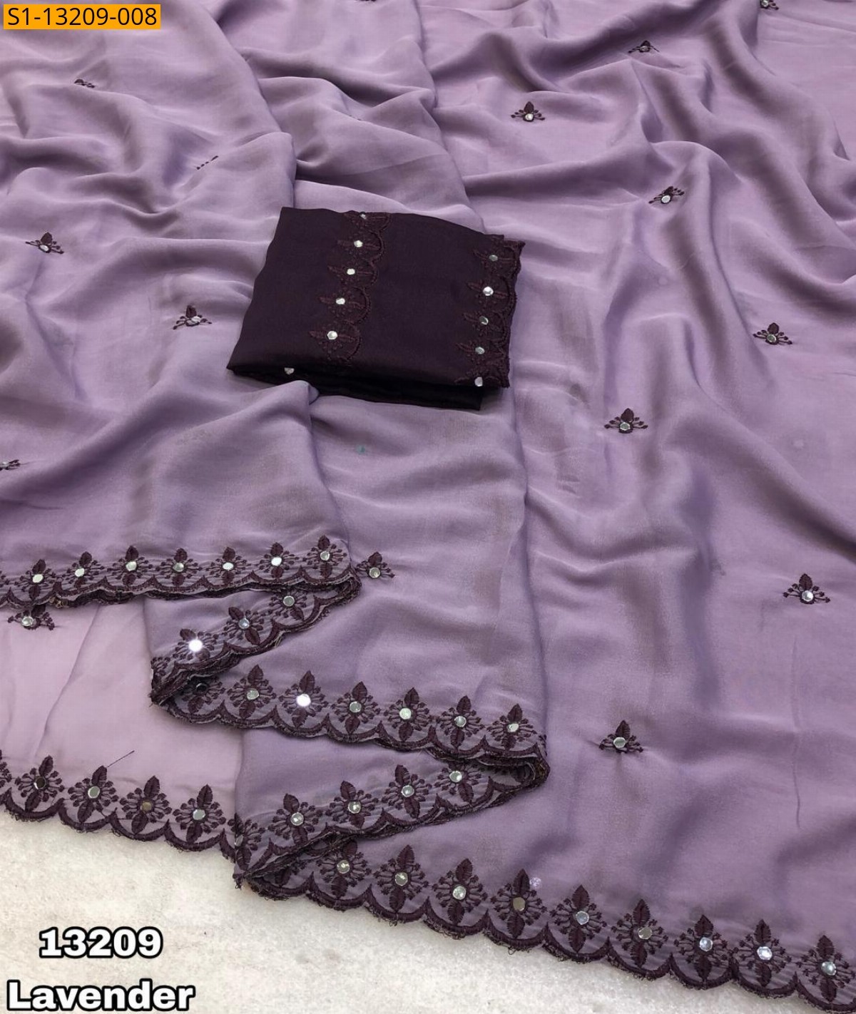 Lavender Fancy Georgette Embroidery Saree