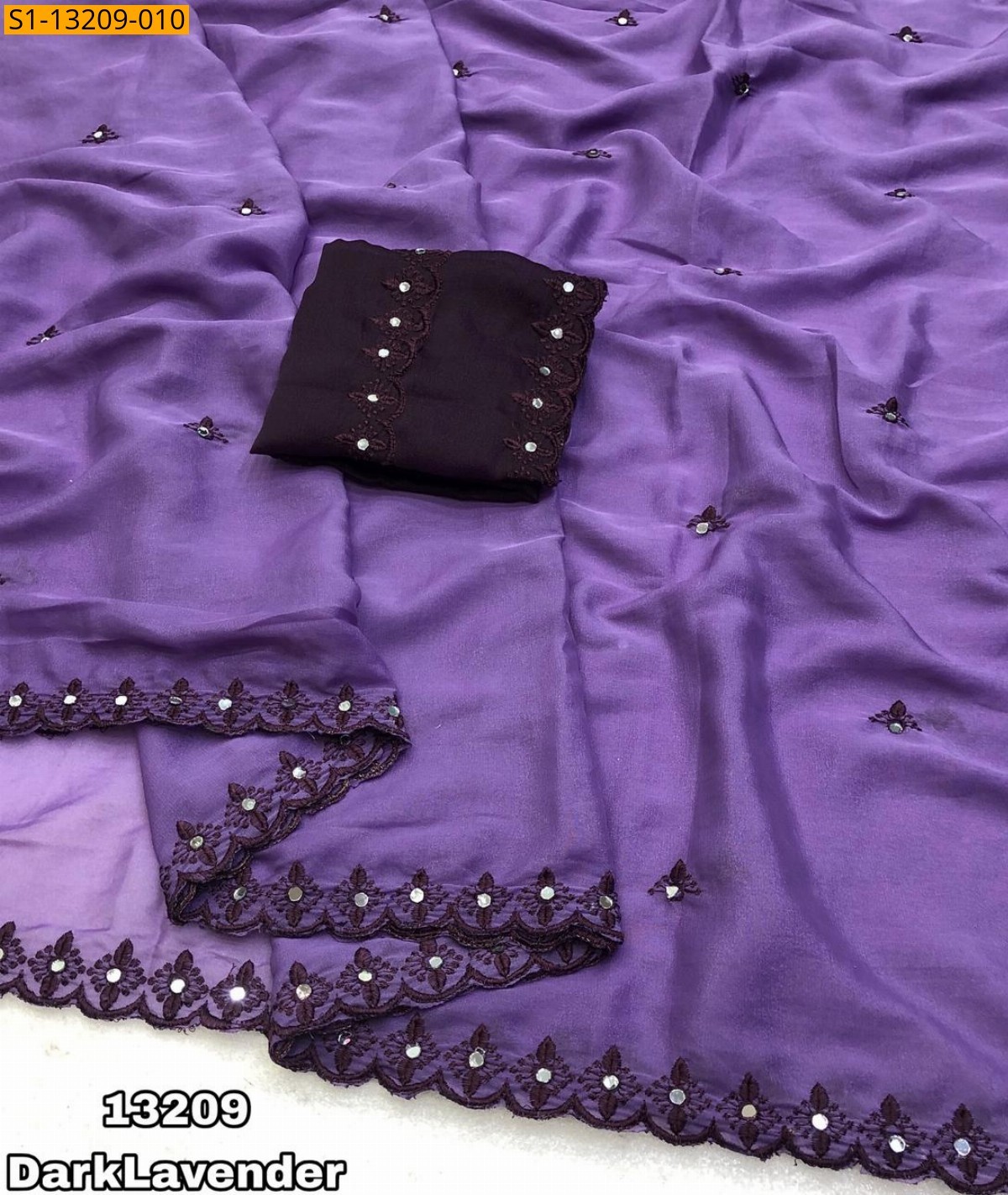 Dark Lavender Fancy Georgette Embroidery Saree