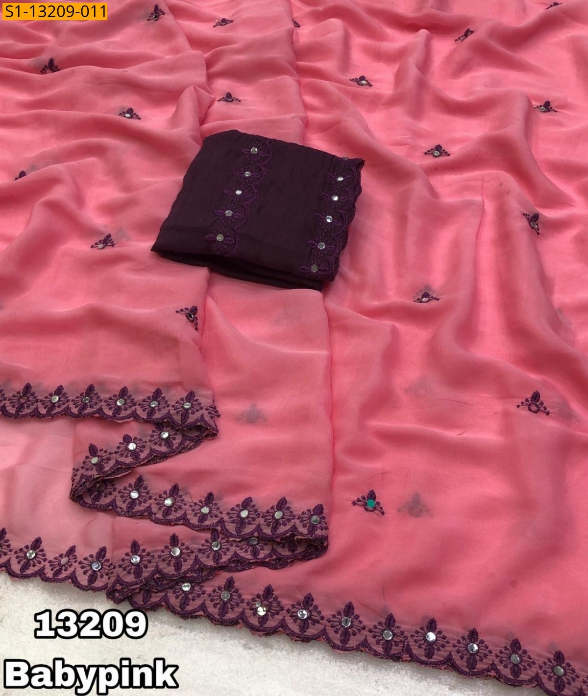 Pink Fancy Georgette Embroidery Saree