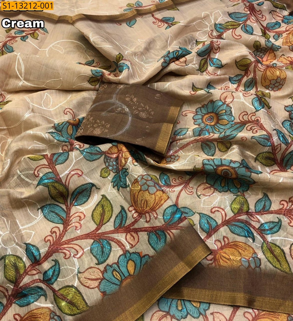 Cream Fancy Erode Silk Floral Digital Print Saree