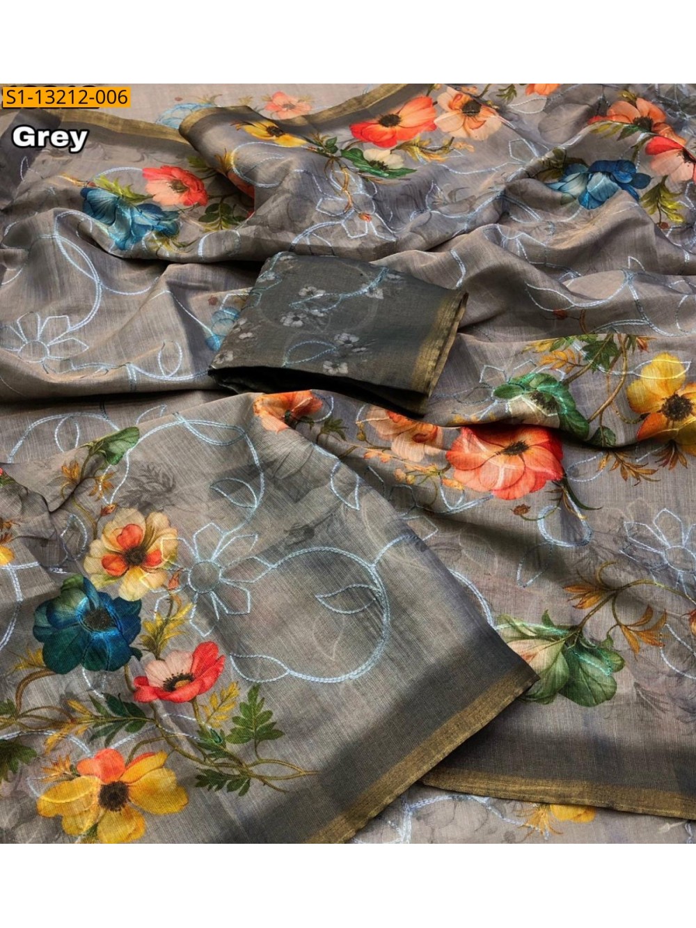 Fancy Erode Silk Floral Digital Print Saree