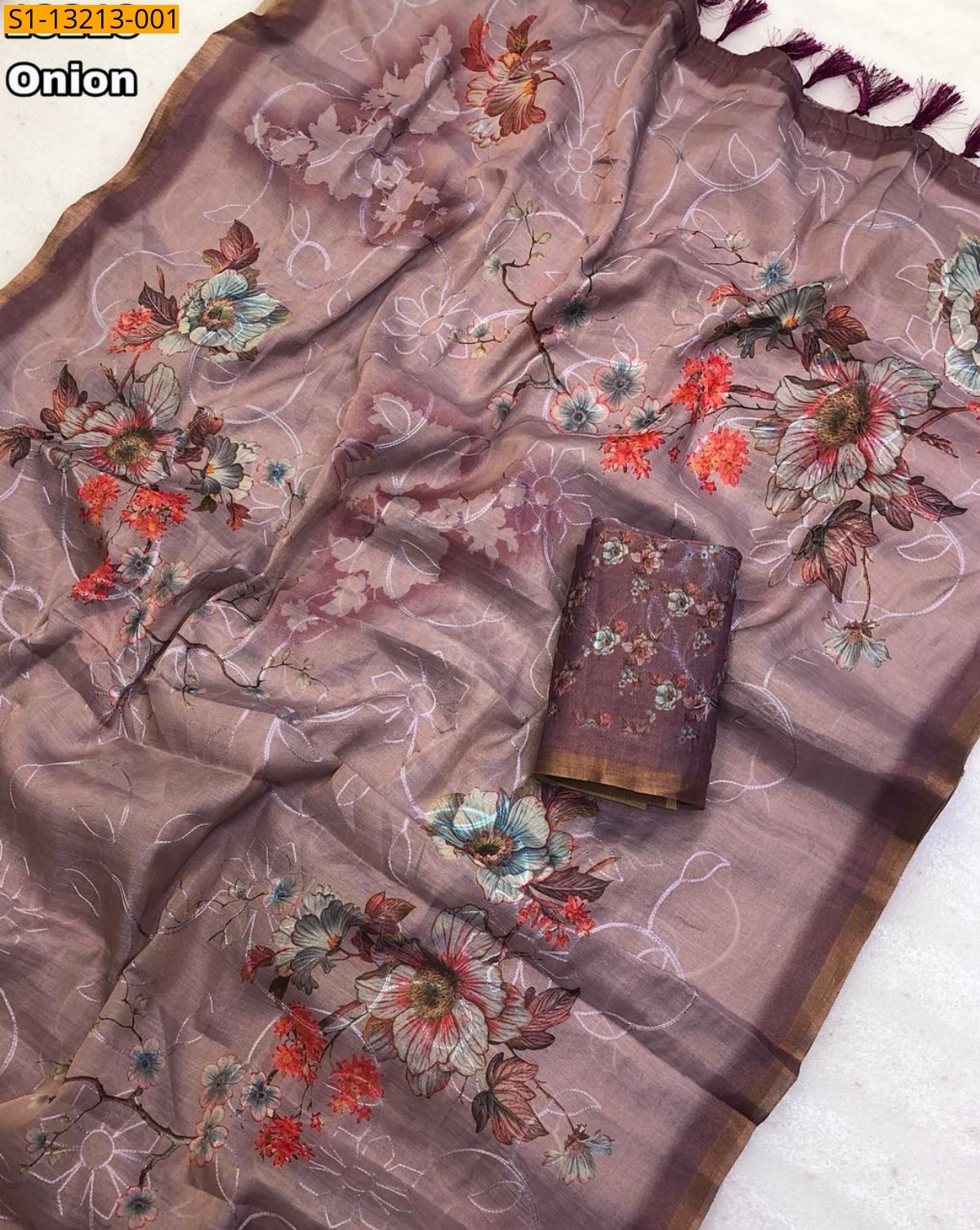 Onion  Fancy Erode Silk Printed Sarees