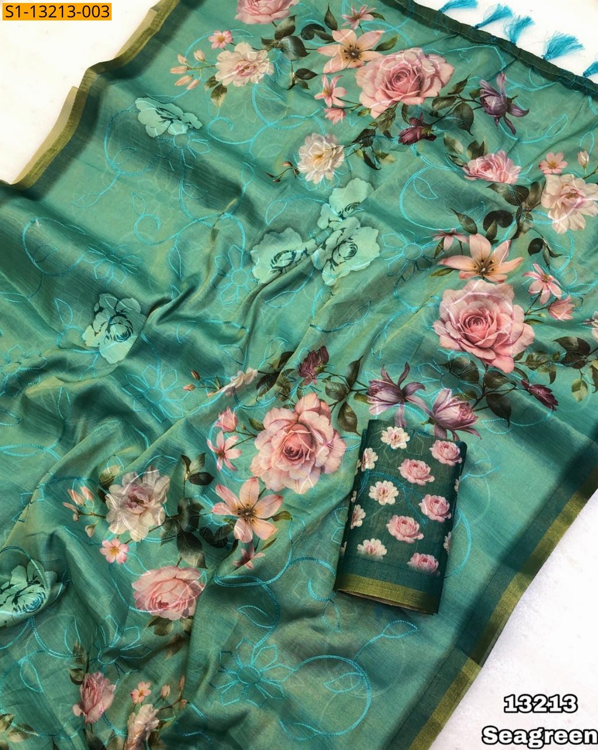 Sea Green Fancy Erode Silk Printed Sarees