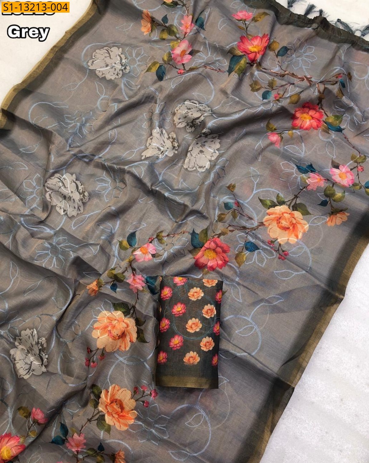 Gray Fancy Erode Silk Printed Sarees