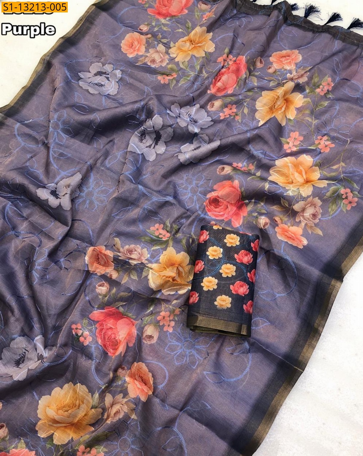 Purple Fancy Erode Silk Printed Sarees