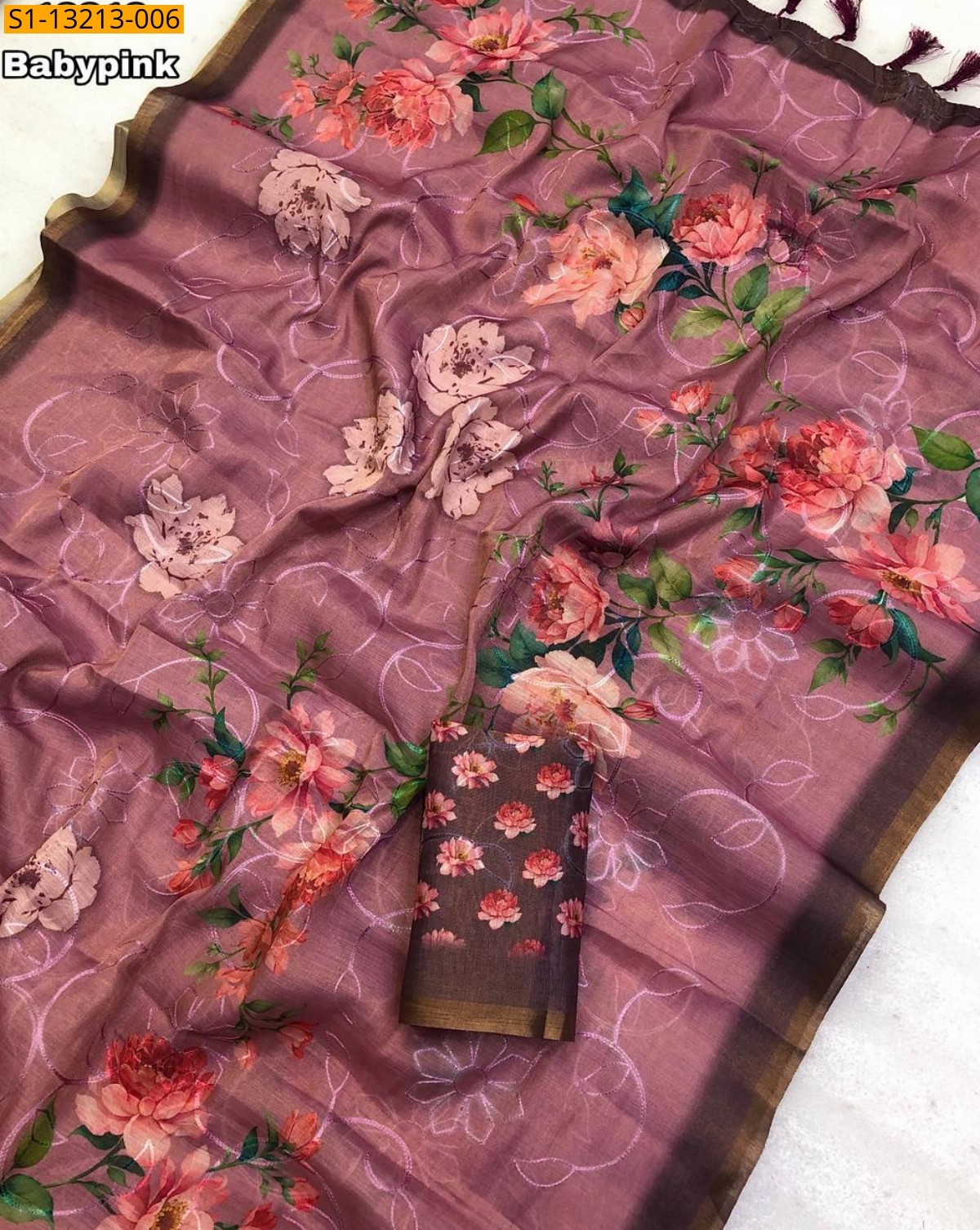 Baby pink Fancy Erode Silk Printed Sarees