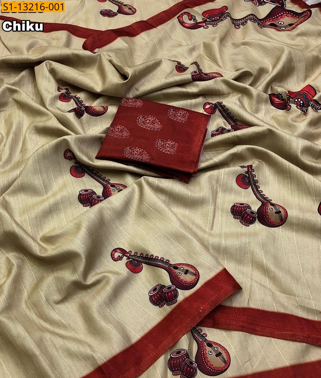 Chikku Fancy Tussar Silk Digital Printed Saree
