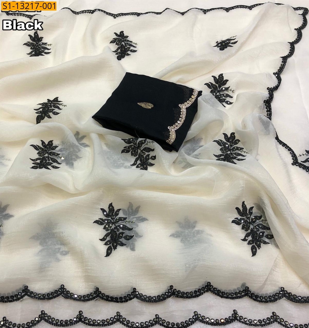 Black Fancy Crunchy Crush Saree