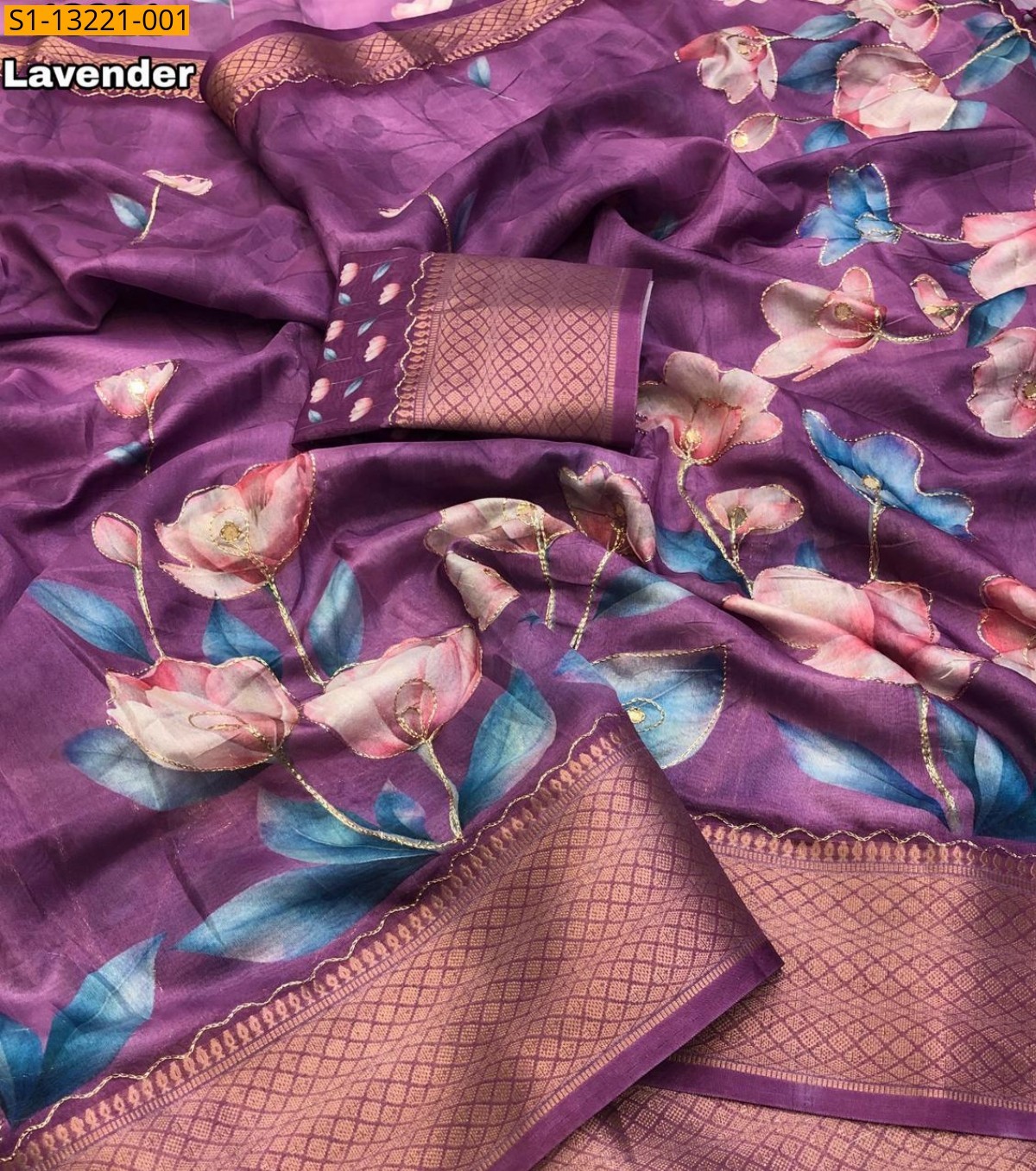 Lavender Fancy Dola Silk Saree