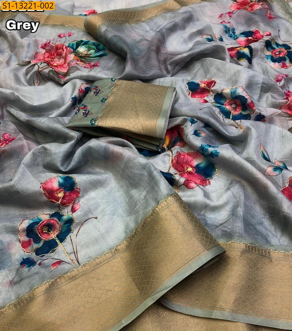 Grey Fancy Dola Silk Saree