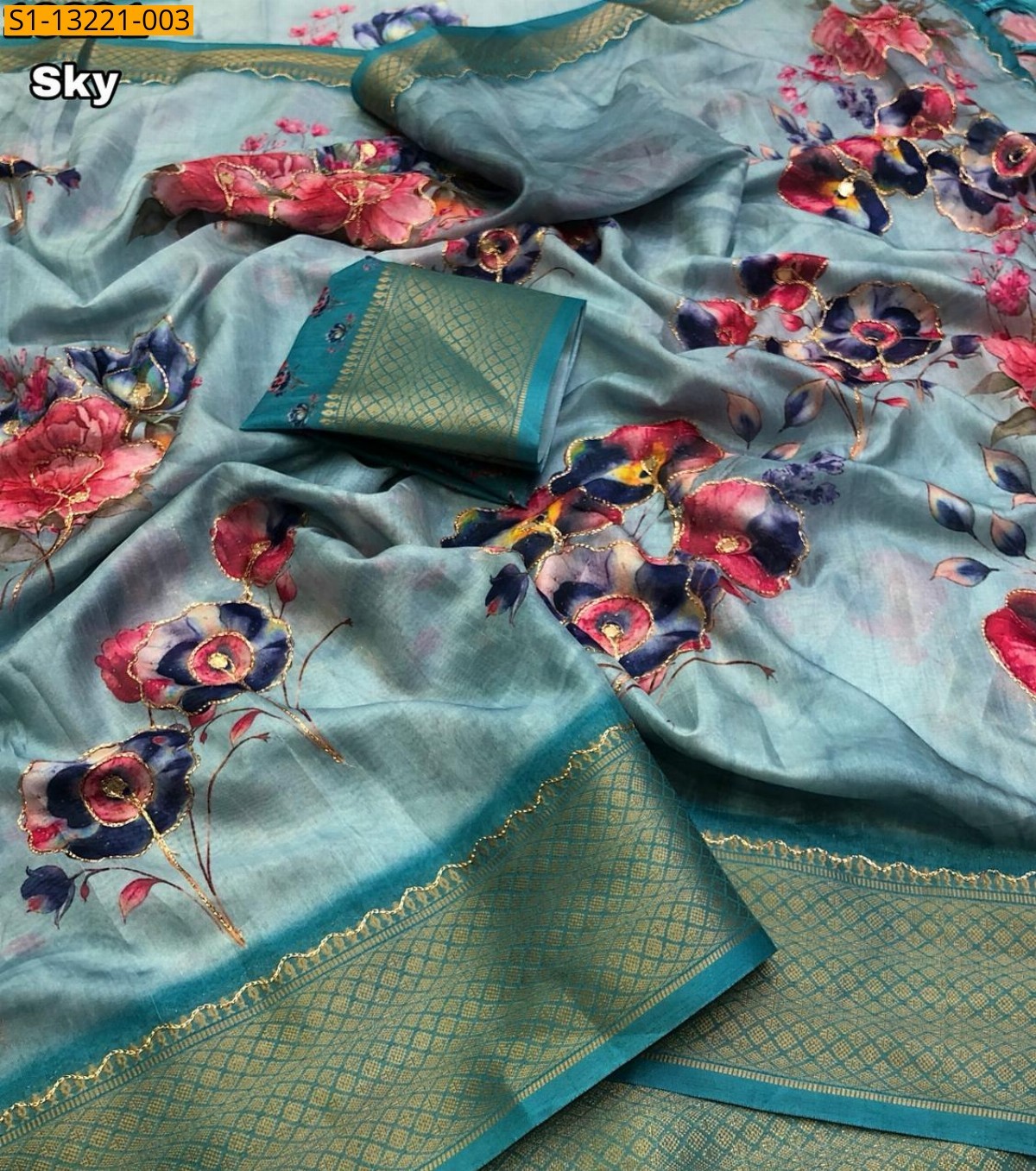 Sky Blue Fancy Dola Silk Saree