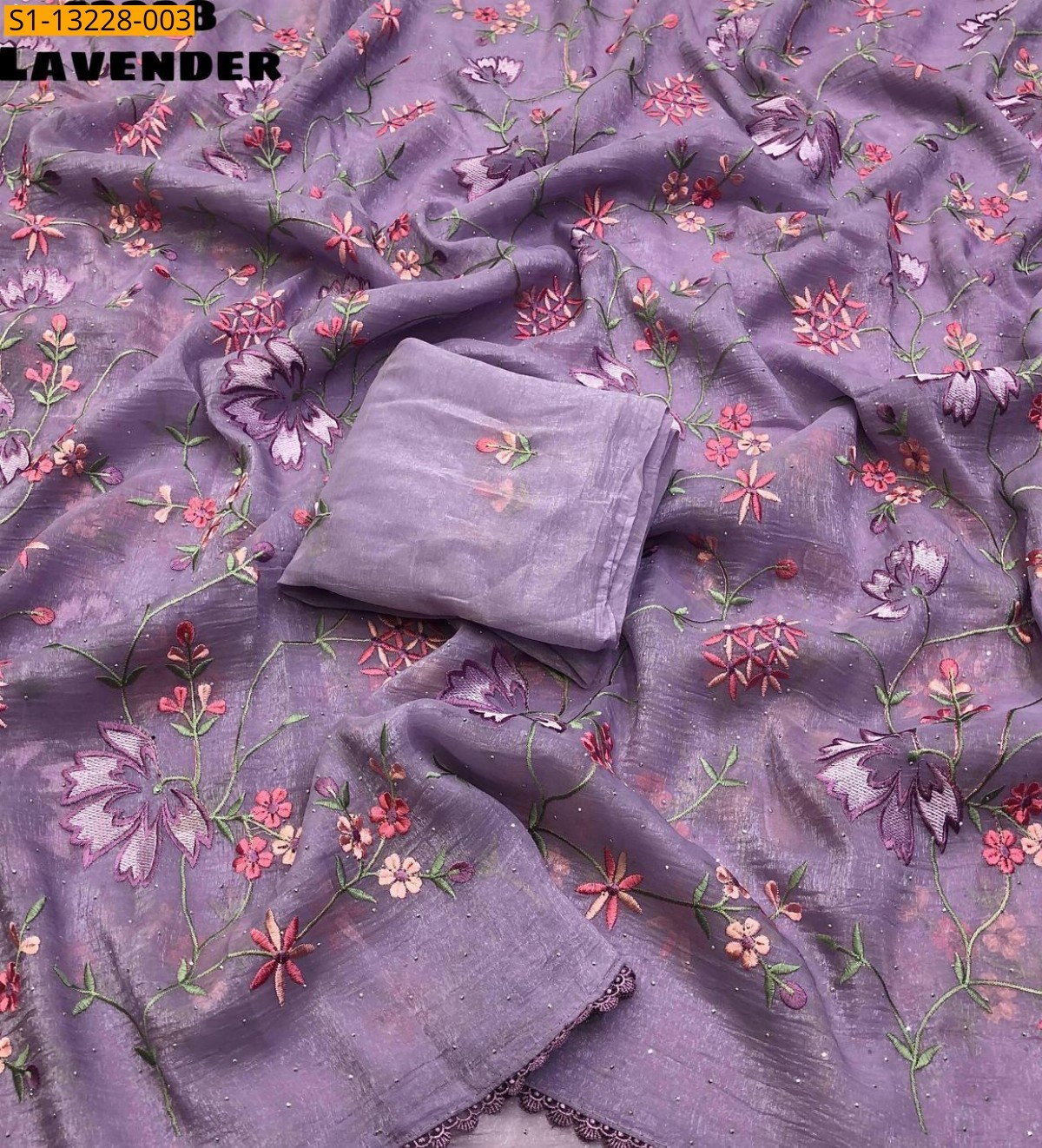 Lavender Fancy Crunchy crush  Embroidery Saree