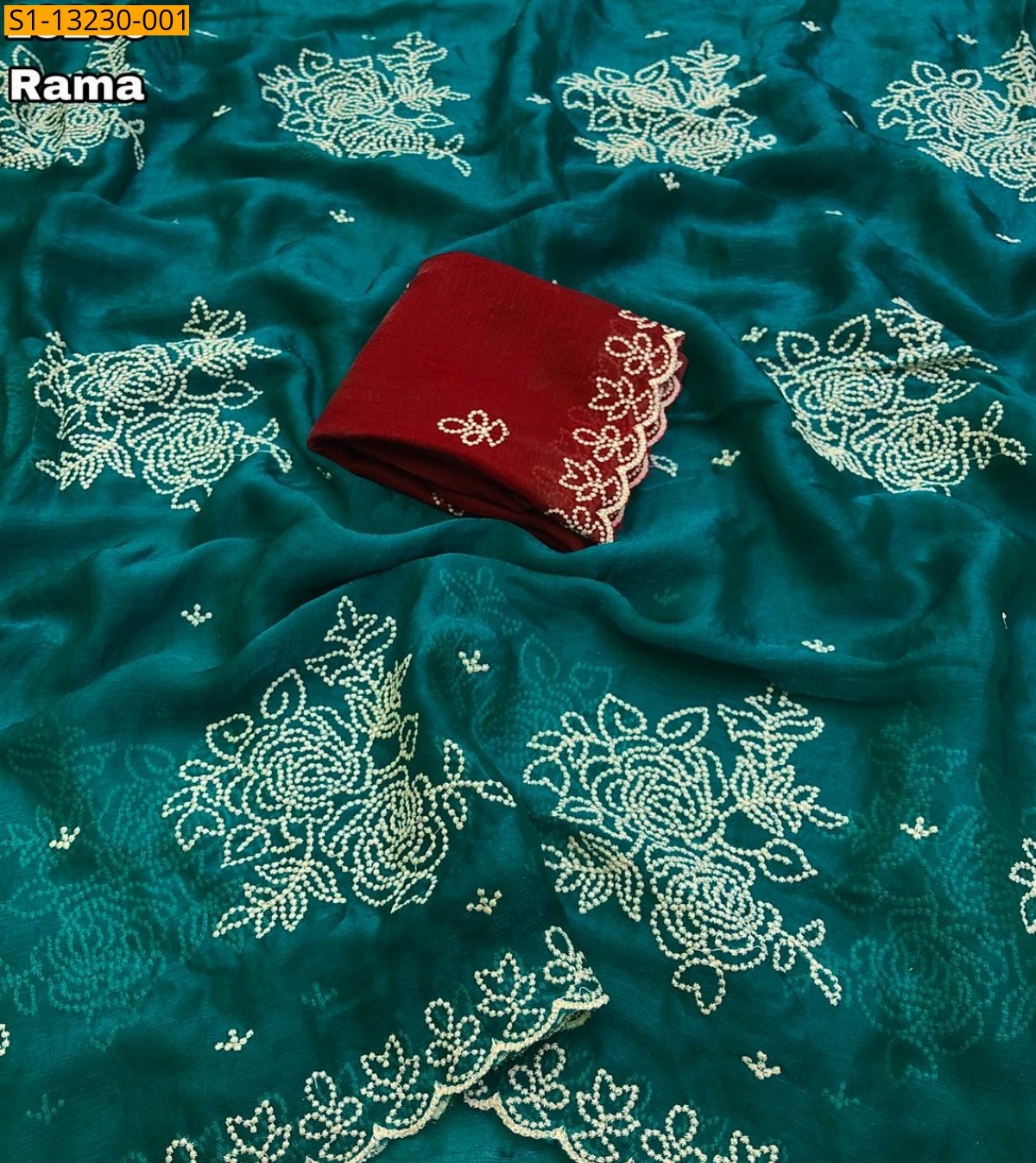 Rama Blue Fancy Fendy Chiffon Saree