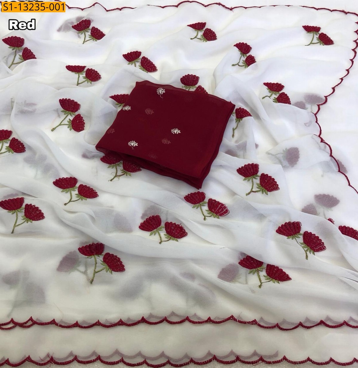 Red Fancy Star Georgette Saree