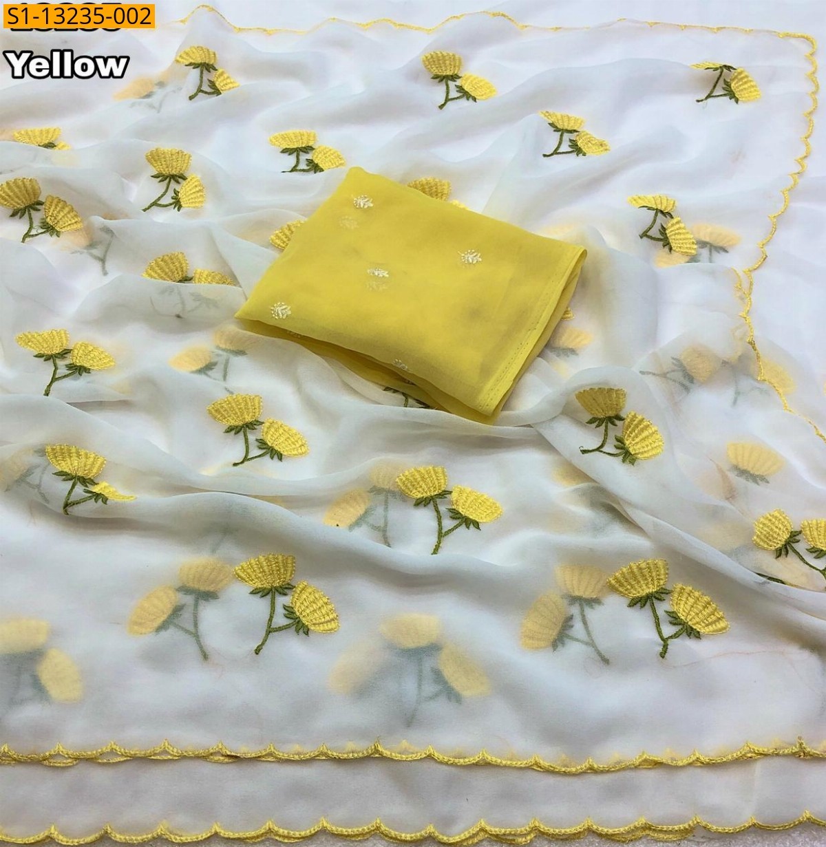 Yellow Fancy Star Georgette Saree