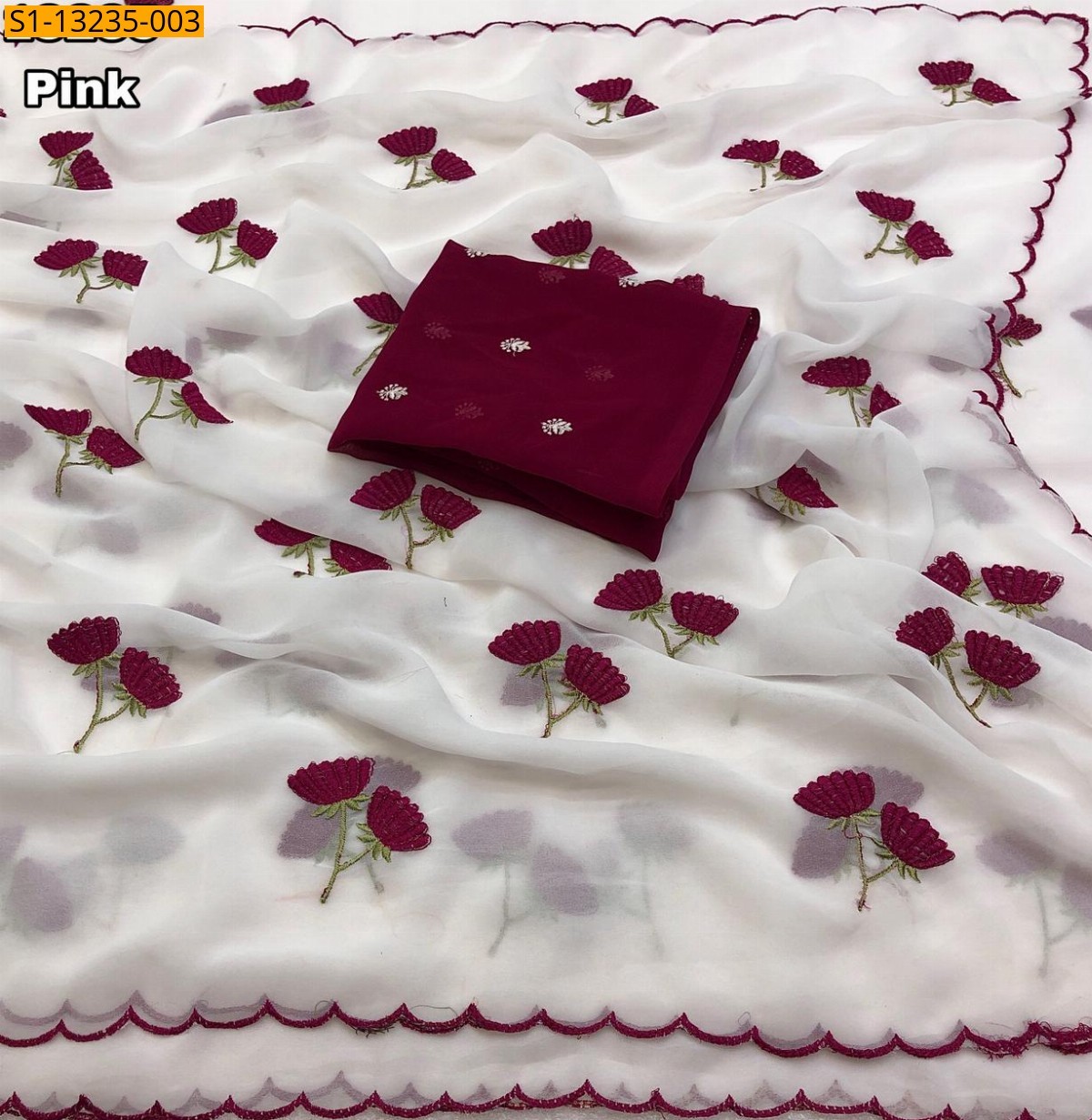 Pink Fancy Star Georgette Saree
