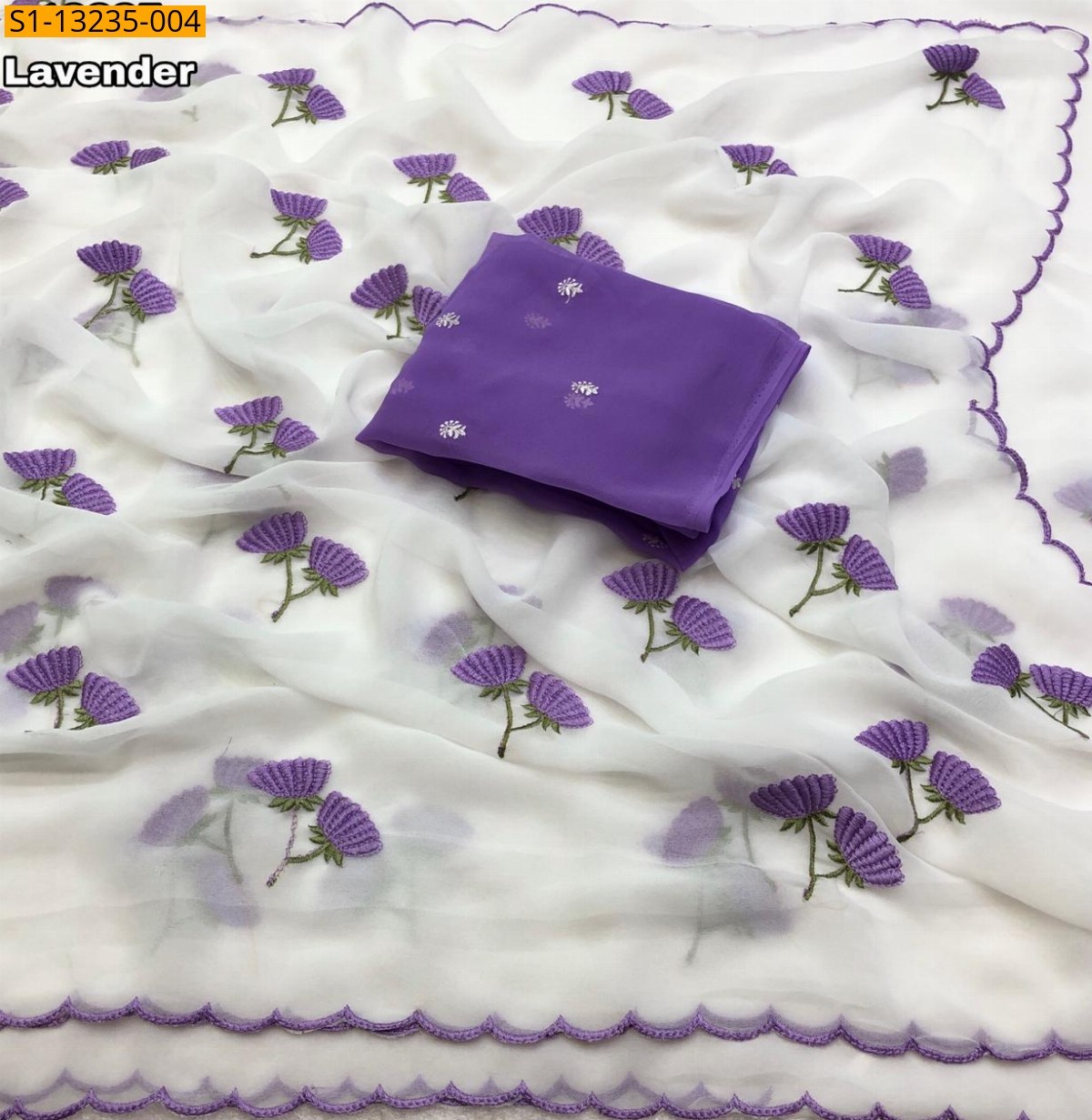 Lavender Fancy Star Georgette Saree